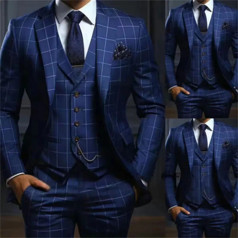 Elegant Classic Men's Suits Slim Fit 3 Piece Single Breasted Notch Lapel Regular Length Outfits High Quality Jacket Pants Vest