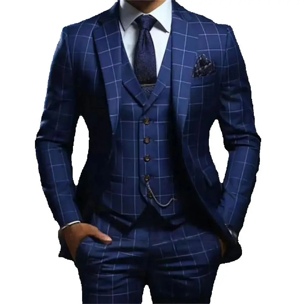 Elegant Classic Men's Suits Slim Fit 3 Piece Single Breasted Notch Lapel Regular Length Outfits High Quality Jacket Pants Vest
